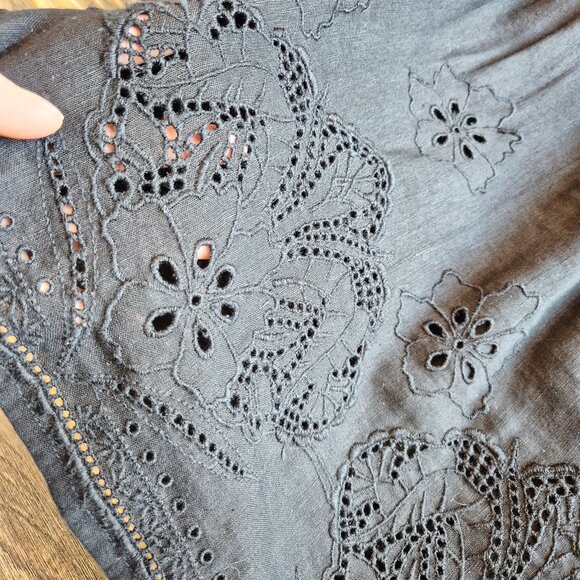 Tommy Bahama St.Lucia Black Linen-Blend Embroidered Applique V-Neck Mini Dress - Picture 10 of 16